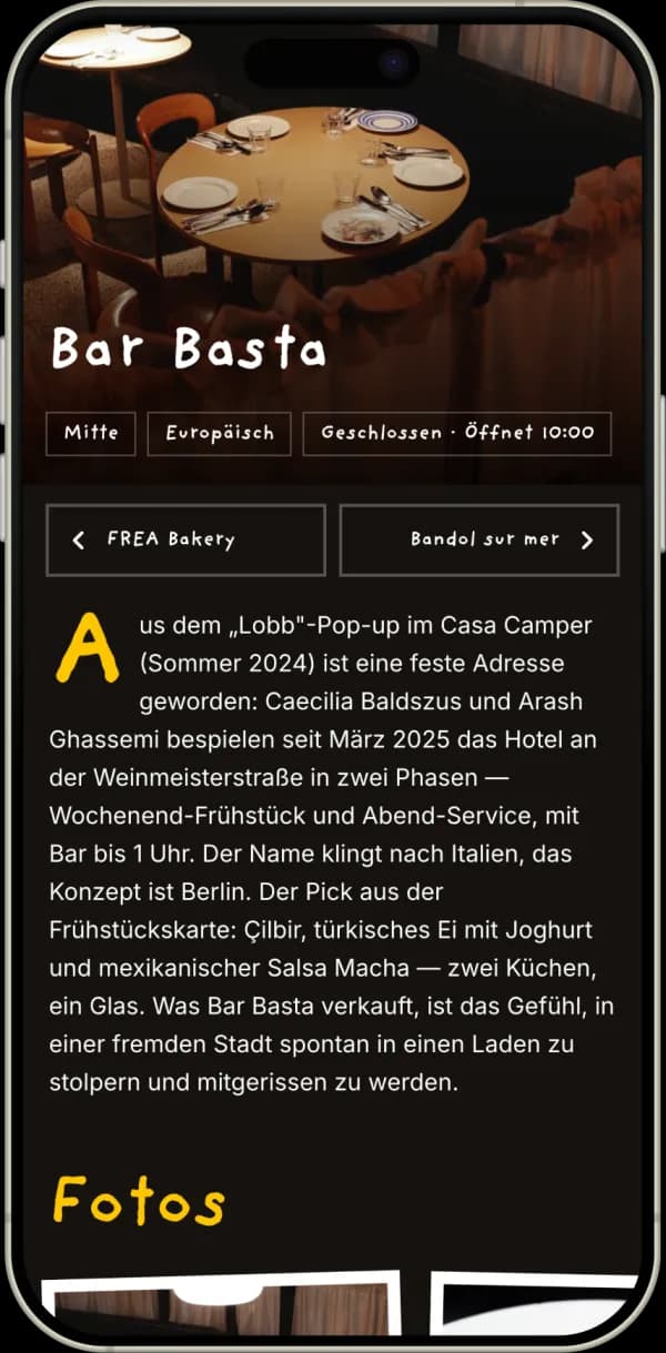 The Eat This app showing a Berlin spot's detail page