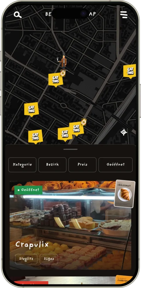 The Eat This Berlin food map on a phone