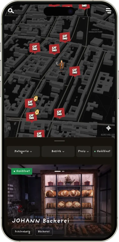The Eat This Berlin food map on a phone